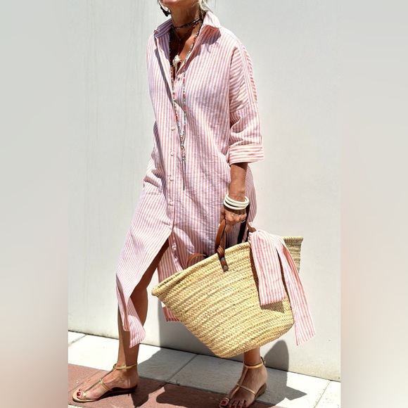 Minimalist Tied Button Up Three-Quarter Sleeve Dress - Picture 6 of 14